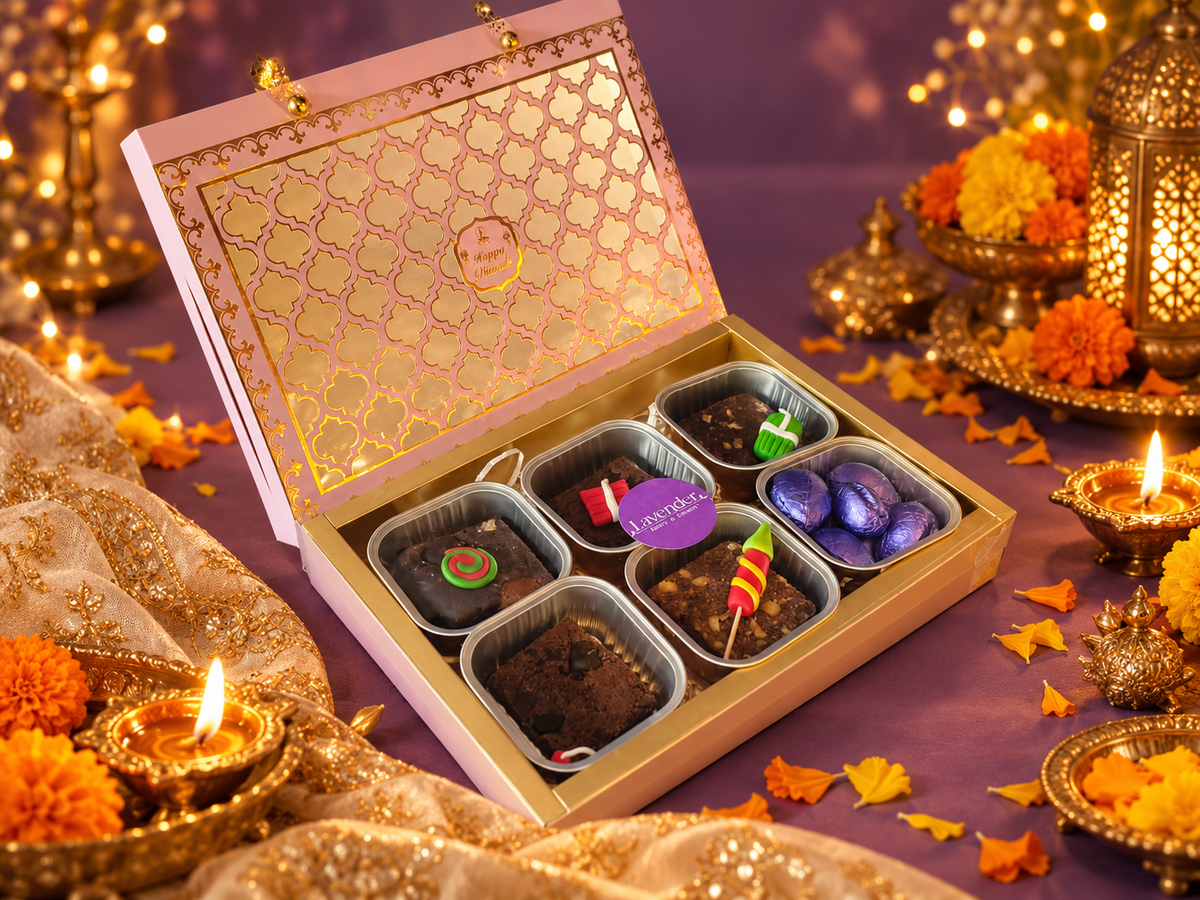 Diwali Assorted Brownies and Chocolates Hamper in a festive gift box