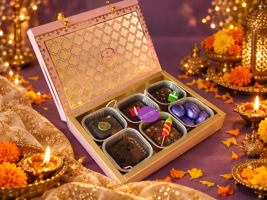 Diwali Assorted Brownies and Chocolates Hamper in a festive gift box