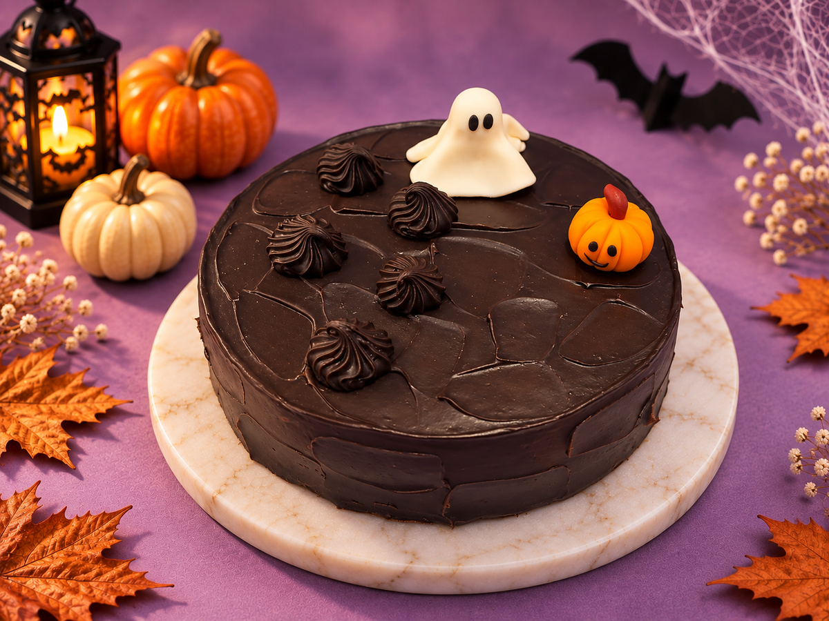 Halloween Special Dutch Truffle Cake with Halloween decorations