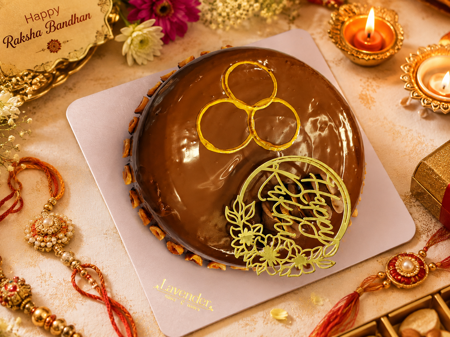 Happy Rakhi Chocolate Hazelnut Cake (500gm) With Topper