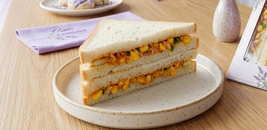 Grilled Corn Chaat Sandwich filled with sweet corn and vegetables